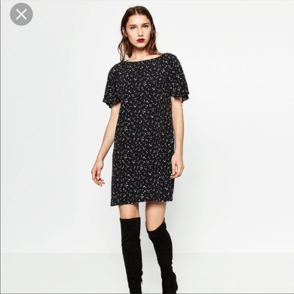 Zara | Black Star Print Ruffle Mini Dress Size Sm - Picture 7 of 15